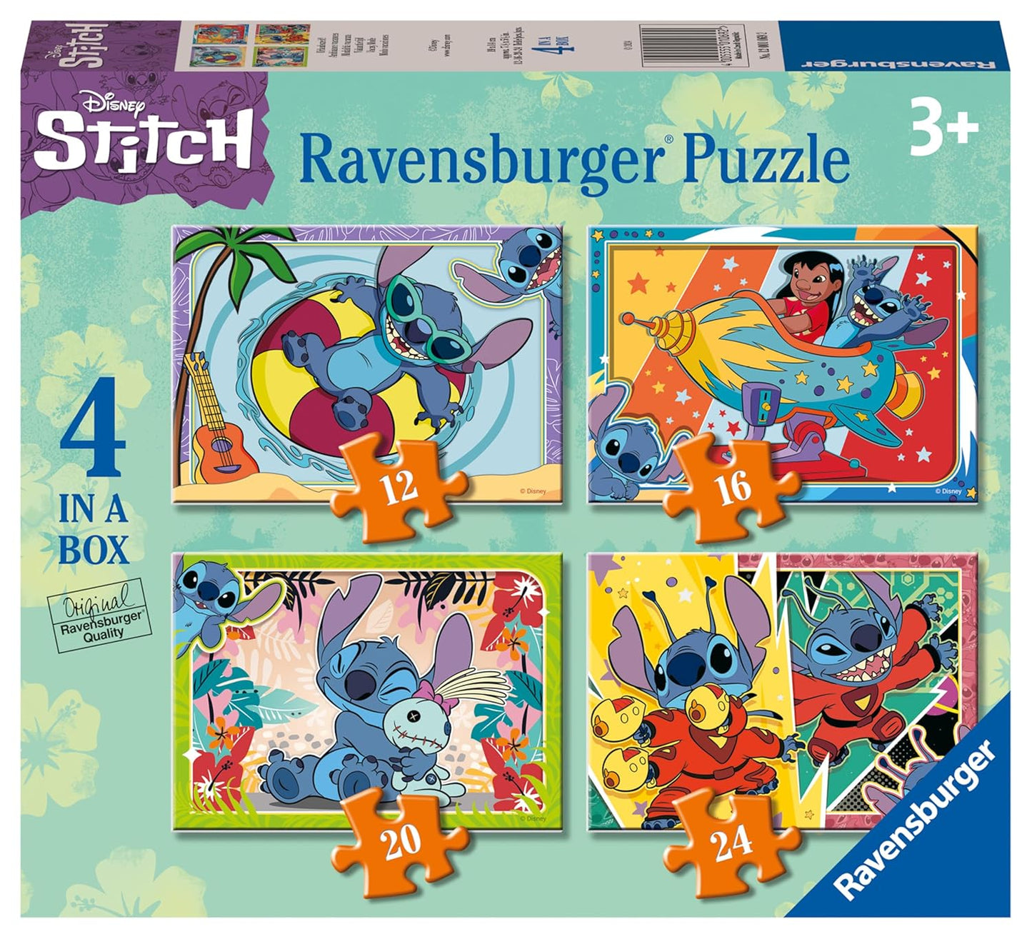 Ravensburger Disney Stitch Jigsaw Puzzles 4 in a Box (12, 16, 20, 24 Pieces)