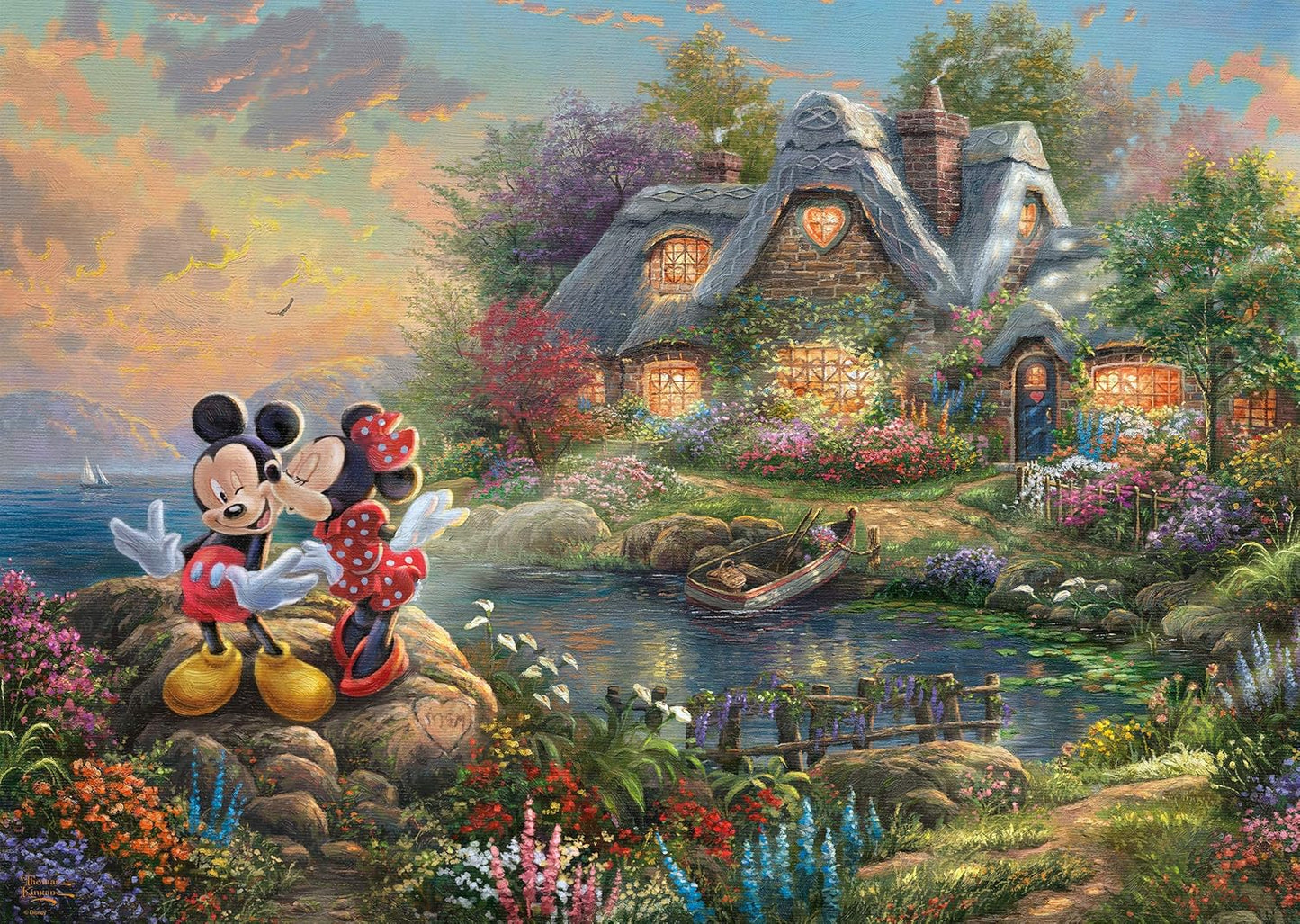 Schmidt Spiele, Thomas Kinkade, Disney Mickey & Minnie Sweetheart Cove 2021 Edition 1000 Piece Jigsaw Puzzle